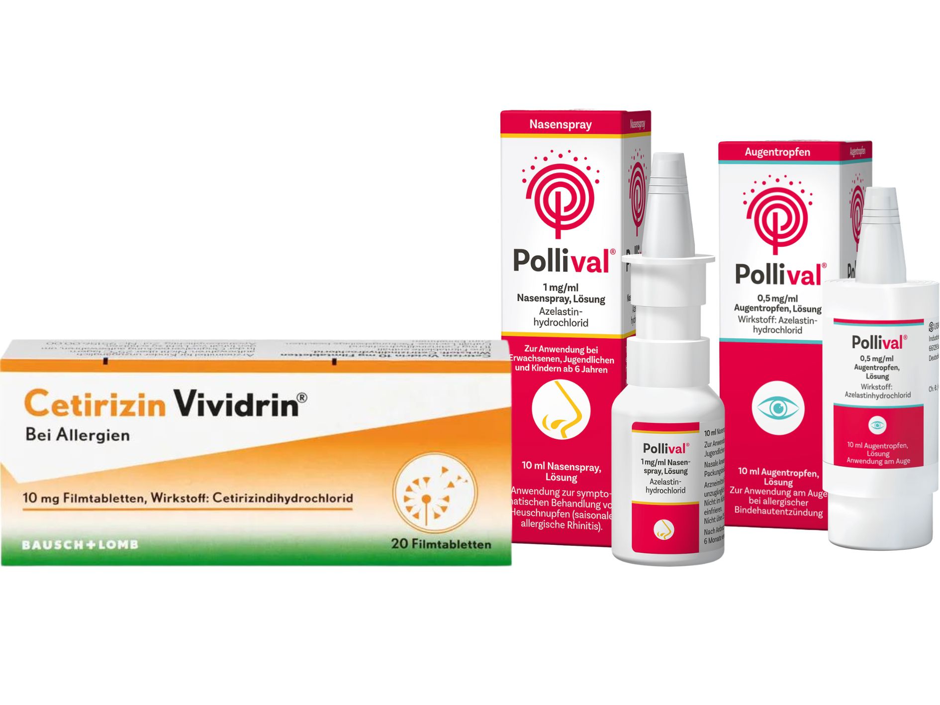 Sparset Allergie - CETIRIZIN Vividrin 10 mg 20 St. + POLLIVAL 1mg/ml Nasenspray 10 ml + 0,5mg/ml Augentropfen 10 ml